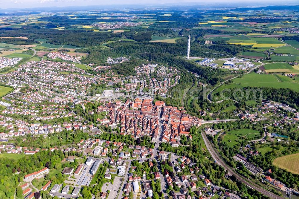 Rottweil from above - City area with outside districts and inner city area in Rottweil in the state Baden-Wurttemberg, Germany