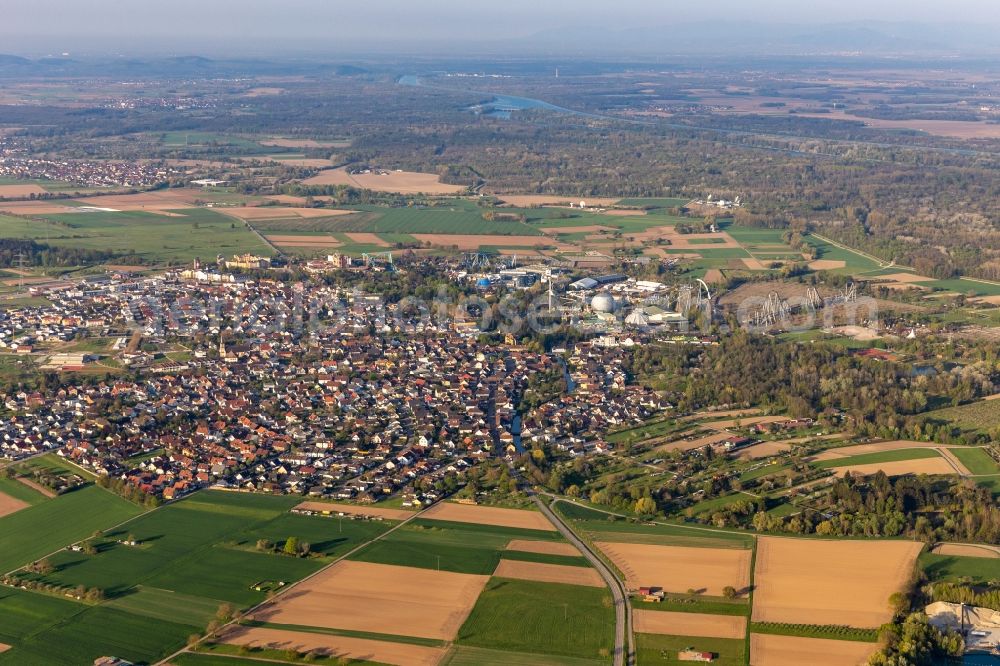Rust from above - City area with outside districts and inner city area in Rust in the state Baden-Wuerttemberg, Germany