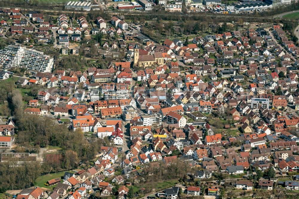 Aerial image Schwieberdingen - City area with outside districts and inner city area in Schwieberdingen in the state Baden-Wuerttemberg, Germany