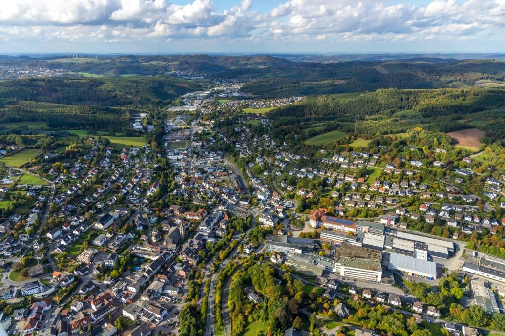 Aerial image Sundern (Sauerland) - City area with outside districts and inner city area in Sundern (Sauerland) in the state North Rhine-Westphalia, Germany