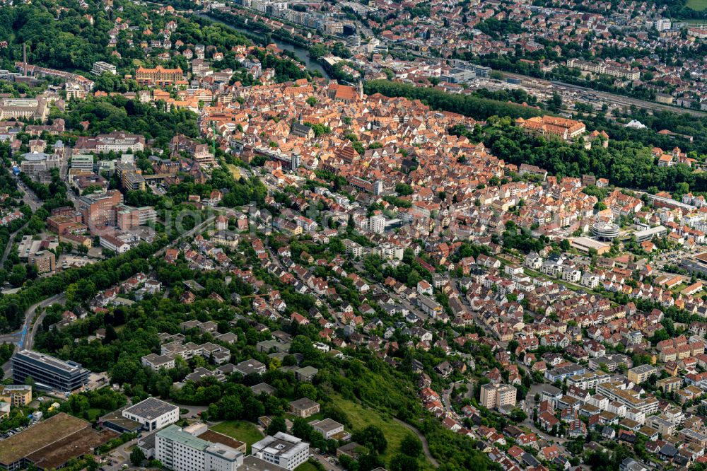 Tübingen from above - City area with outside districts and inner city area in Tuebingen in the state Baden-Wuerttemberg, Germany