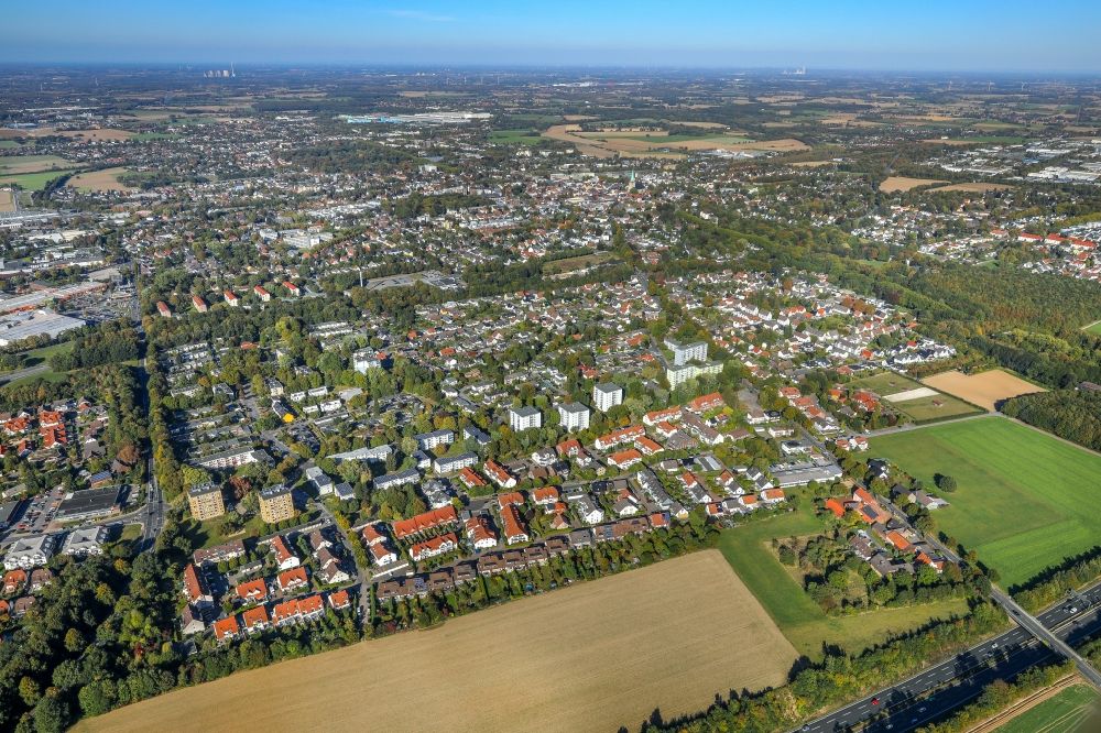 Aerial photograph Unna - City area with outside districts and inner city area in Unna in the state North Rhine-Westphalia, Germany
