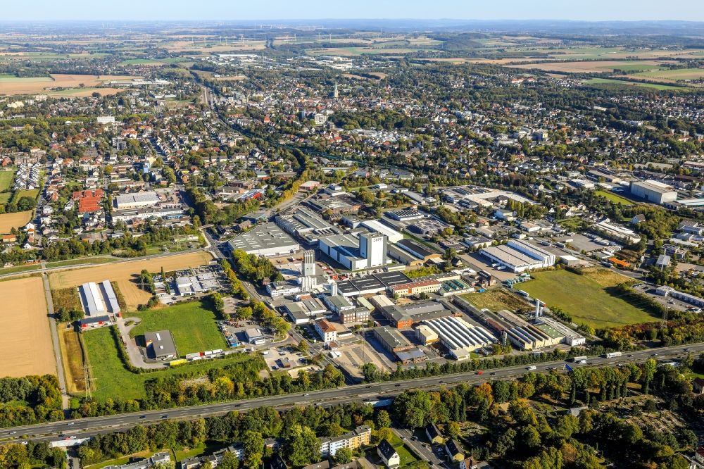Unna from above - City area with outside districts and inner city area in Unna in the state North Rhine-Westphalia, Germany