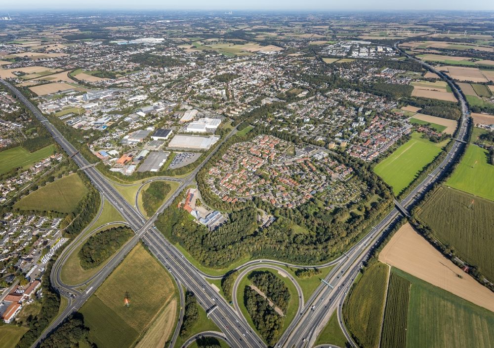 Aerial image Unna - City area with outside districts and inner city area in Unna in the state North Rhine-Westphalia, Germany