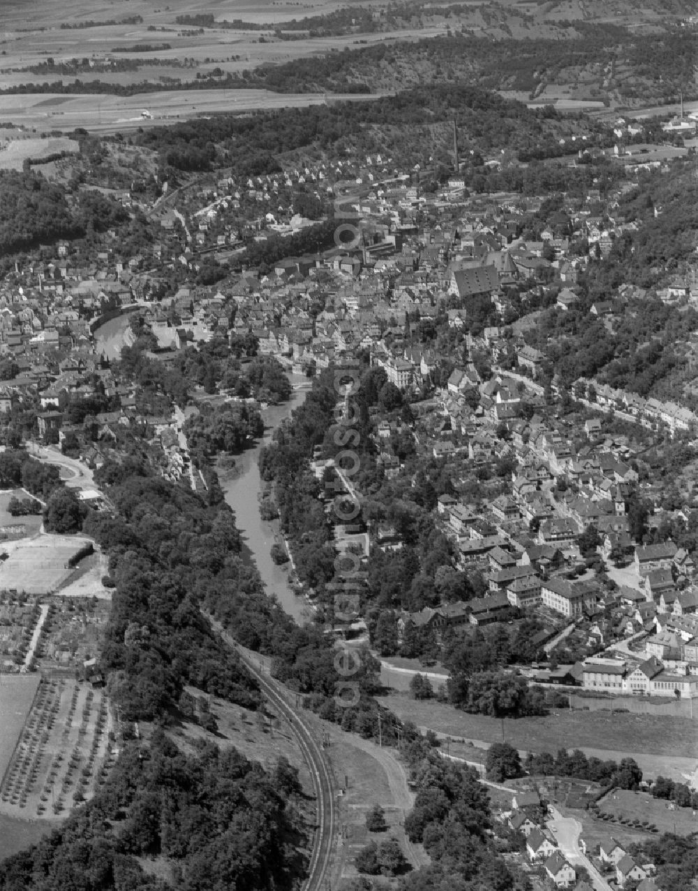 Waiblingen from above - City area with outside districts and inner city area in Waiblingen in the state Baden-Wuerttemberg, Germany