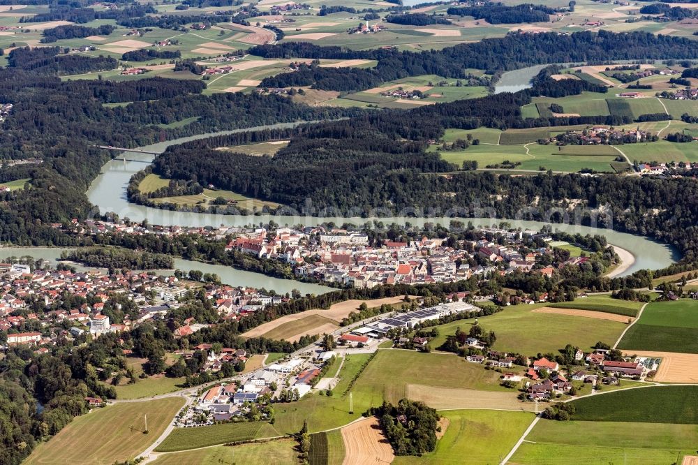Wasserburg am Inn from above - City area with outside districts and inner city area in Wasserburg am Inn in the state Bavaria, Germany