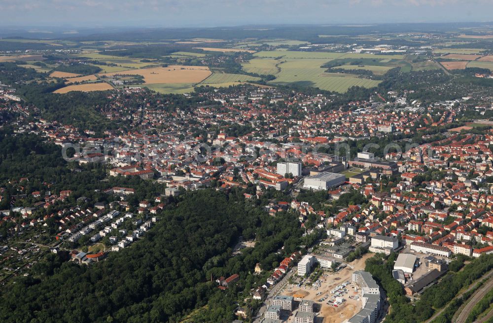 Weimar from above - City area with outside districts and inner city area in Weimar in the state Thuringia, Germany