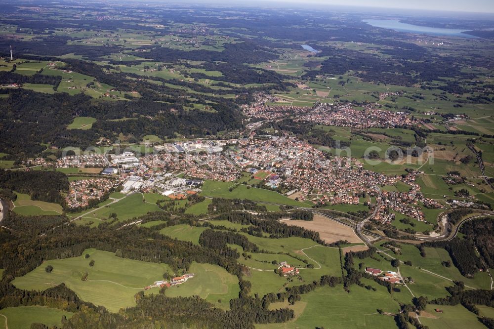 Peißenberg from the bird's eye view: City area with outside districts and inner city area in Peissenberg in the state Bavaria, Germany