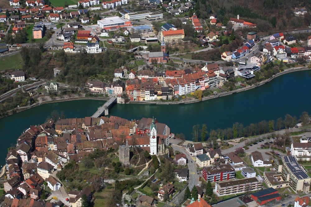Aerial image Laufenburg - City area with outside districts and inner city area in Laufenburg in the canton Aargau, Switzerland and in Germany