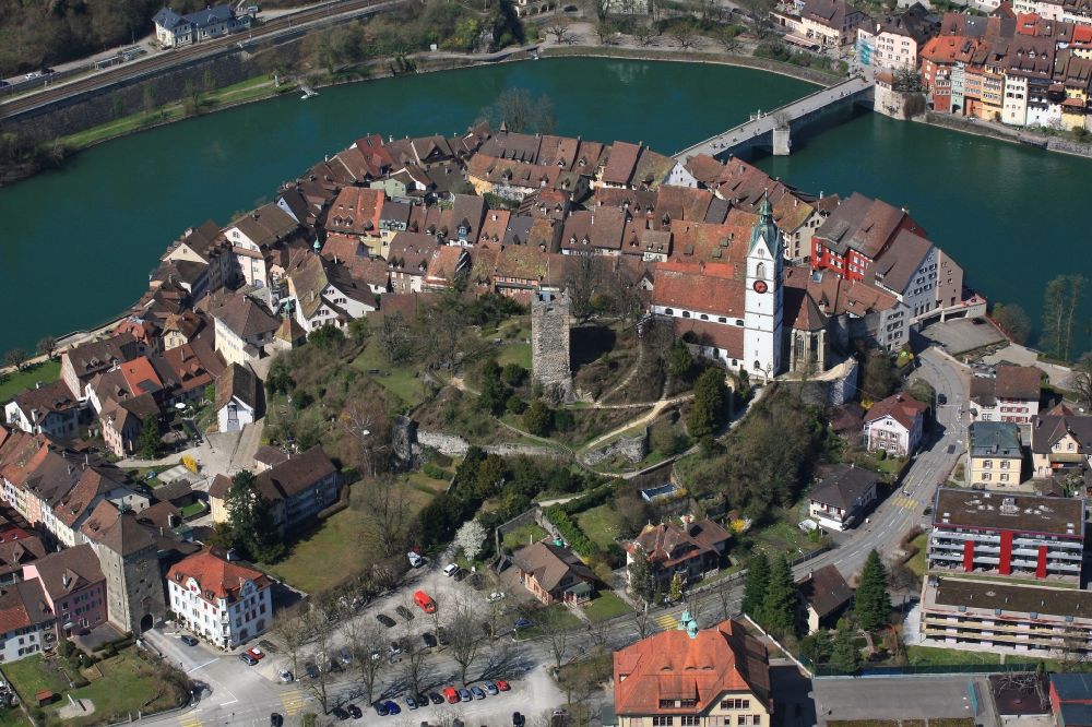 Aerial photograph Laufenburg - City area with outside districts and inner city area in Laufenburg in the canton Aargau, Switzerland and in Germany