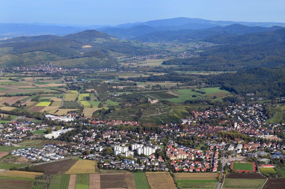 Aerial image Staufen im Breisgau - Landscape and city area in Staufen im Breisgau in the state Baden-Wurttemberg, Germany