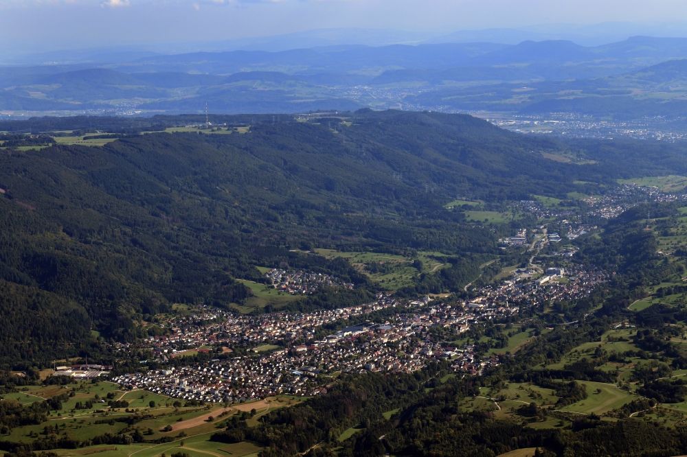 Aerial image Wehr - City area with outside districts and Black Forest landscape around Wehr in the state Baden-Wurttemberg, Germany