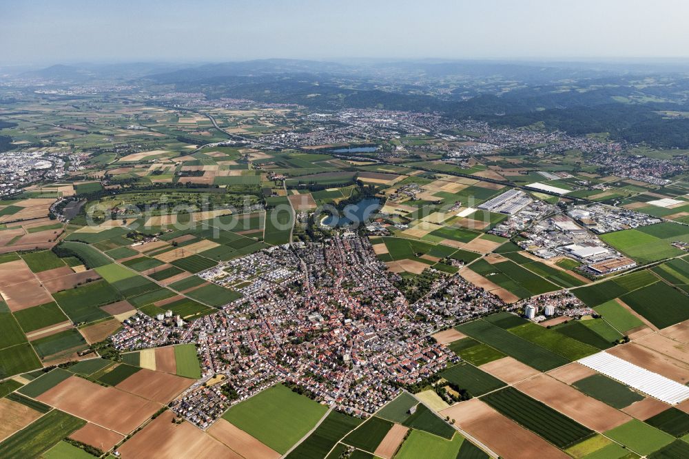 Heddesheim from above - City area with outside districts and inner city area in Heddesheim in the state Baden-Wuerttemberg, Germany