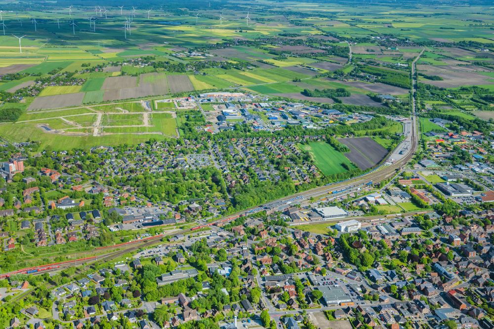 Aerial image Niebüll - City area with outside districts and inner city area in Niebuell North Friesland in the state Schleswig-Holstein, Germany