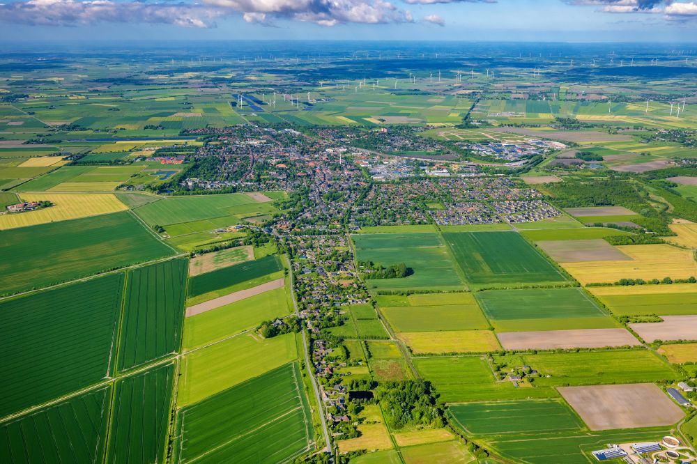 Niebüll from above - City area with outside districts and inner city area in Niebuell North Friesland in the state Schleswig-Holstein, Germany