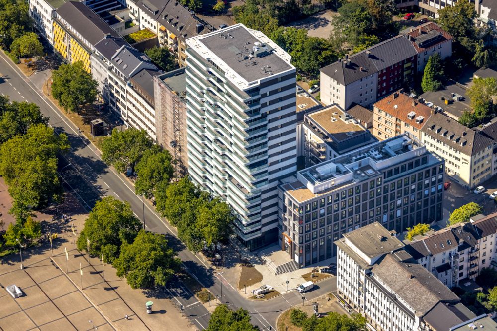 Essen from above - Residential and commercial building HQE Huyssen Quartier Essen on Huyssenallee in the district Suedviertel in Essen in the Ruhr area in the state North Rhine-Westphalia, Germany