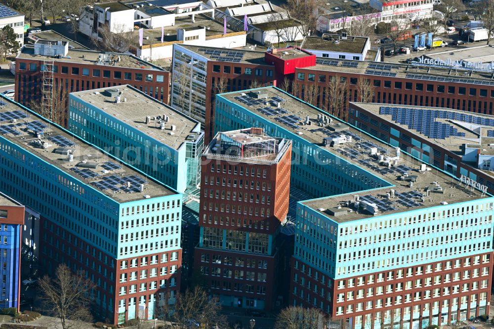 Berlin from the bird's eye view: Business House ensemble at Wittestrasse in the district Tegel in Berlin, Germany