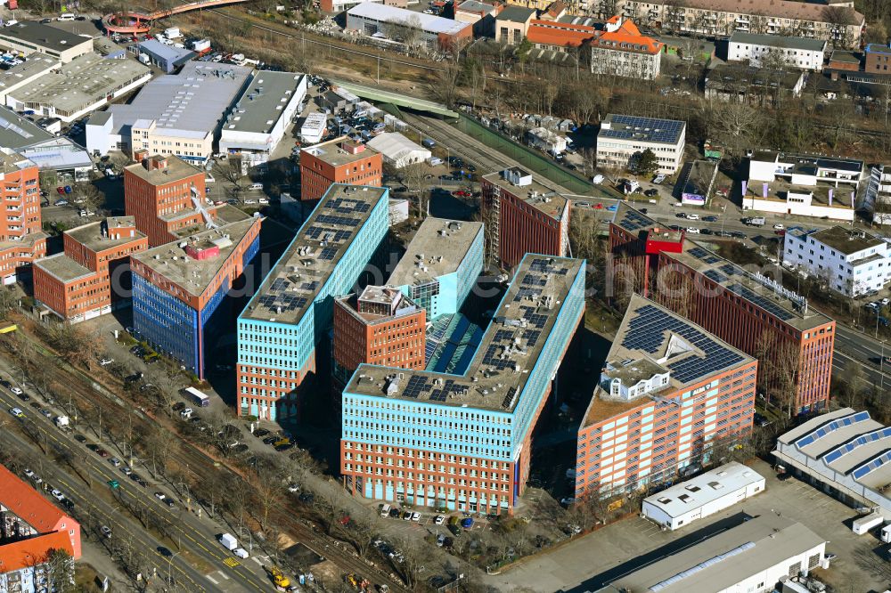 Berlin from the bird's eye view: Business House ensemble at Wittestrasse in the district Tegel in Berlin, Germany
