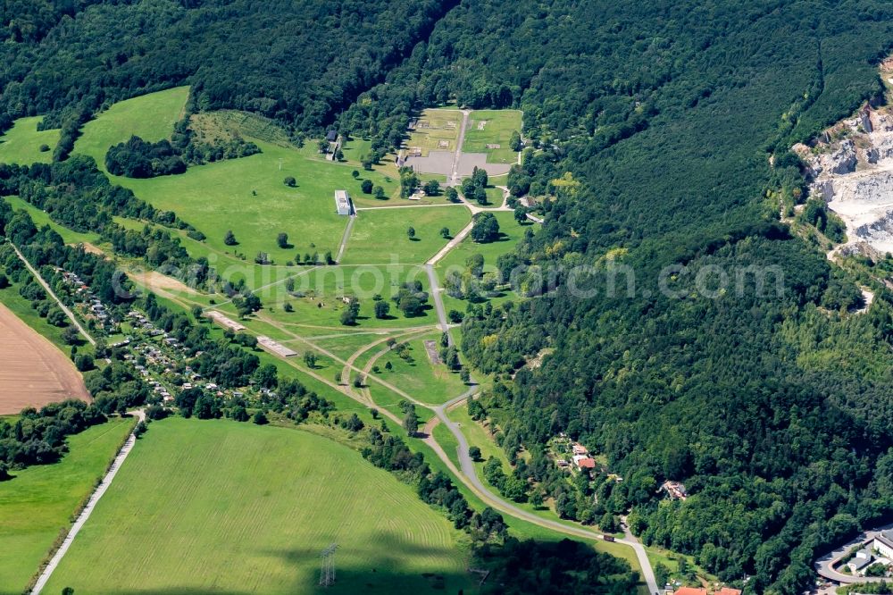 Nordhausen from the bird's eye view: Tourist attraction of the historic monument Gedenkstaette Dora in Nordhausen in the state Thuringia, Germany