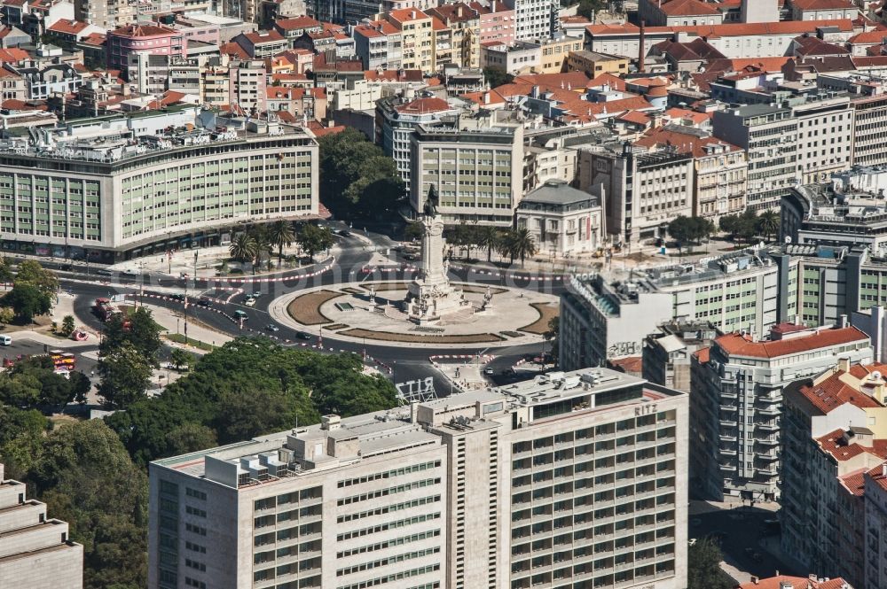 Lissabon from above - Tourist attraction of the historic monument Marques de Pombal on Marques de Pomba in Lisbon in Lisbon, Portugal