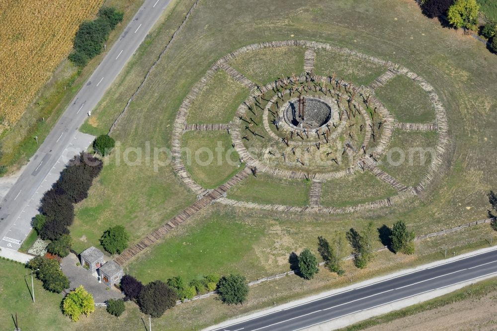 Aerial photograph Muhi - Tourist attraction of the historic monument Muhi battle memorial in Muhi in Borsod-Abauj-Zemplen, Hungary