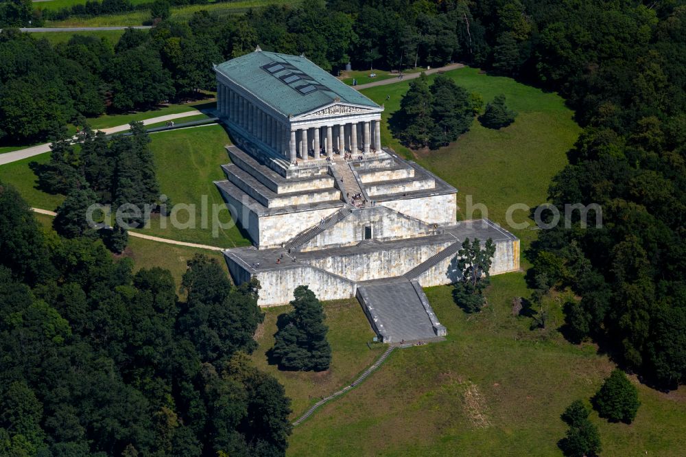 Aerial image Donaustauf - Tourist attraction of the historic monument Nationaldenkmal Walhalla in Donaustauf in the state Bavaria, Germany