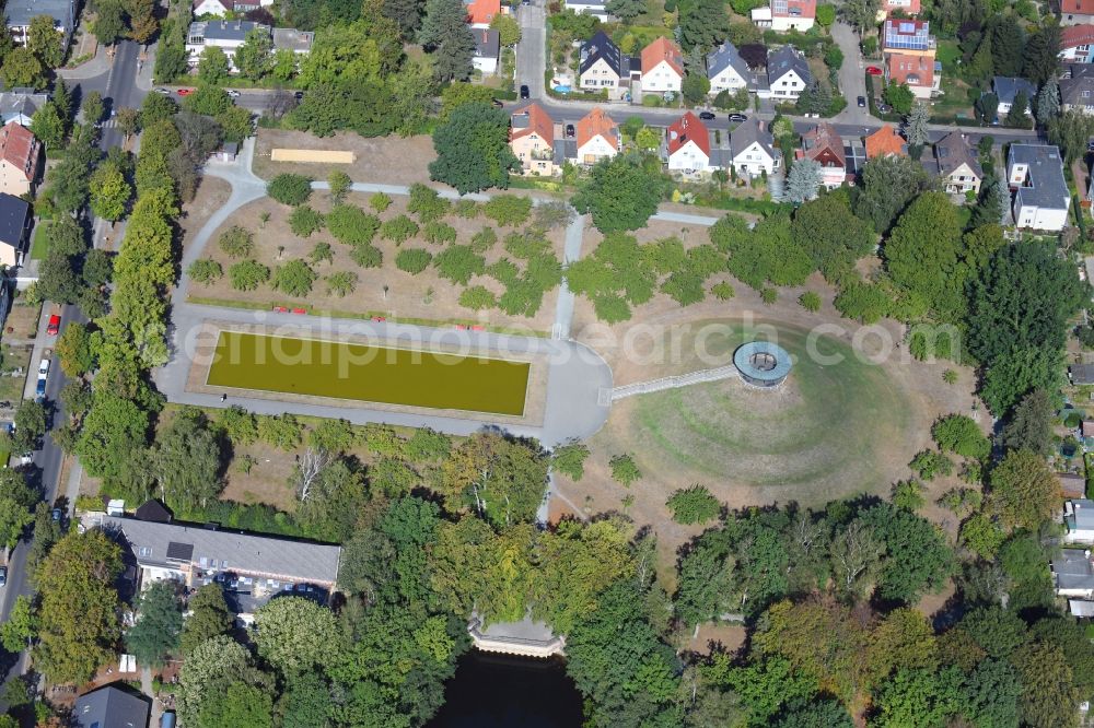 Berlin from above - Tourist attraction of the historic monument Otto Lilienthal Gedenkstaette on Schuette-Lanz-Strasse in the district Lichterfelde in Berlin, Germany