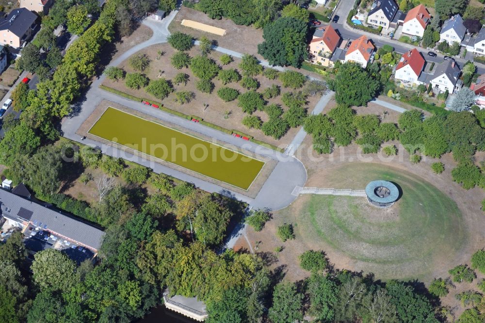Aerial image Berlin - Tourist attraction of the historic monument Otto Lilienthal Gedenkstaette on Schuette-Lanz-Strasse in the district Lichterfelde in Berlin, Germany
