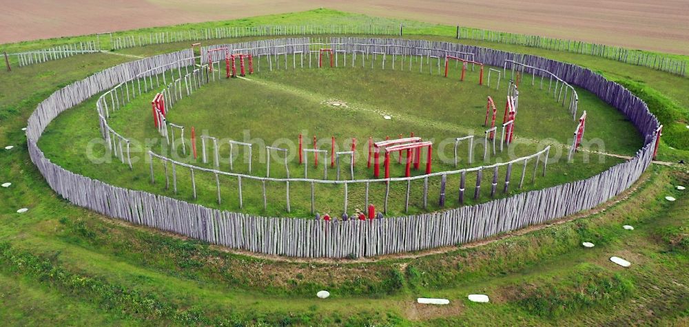 Aerial photograph Pömmelte - Tourist attraction of the historic monument Ringheiligtum in Poemmelte in the state Saxony-Anhalt, Germany