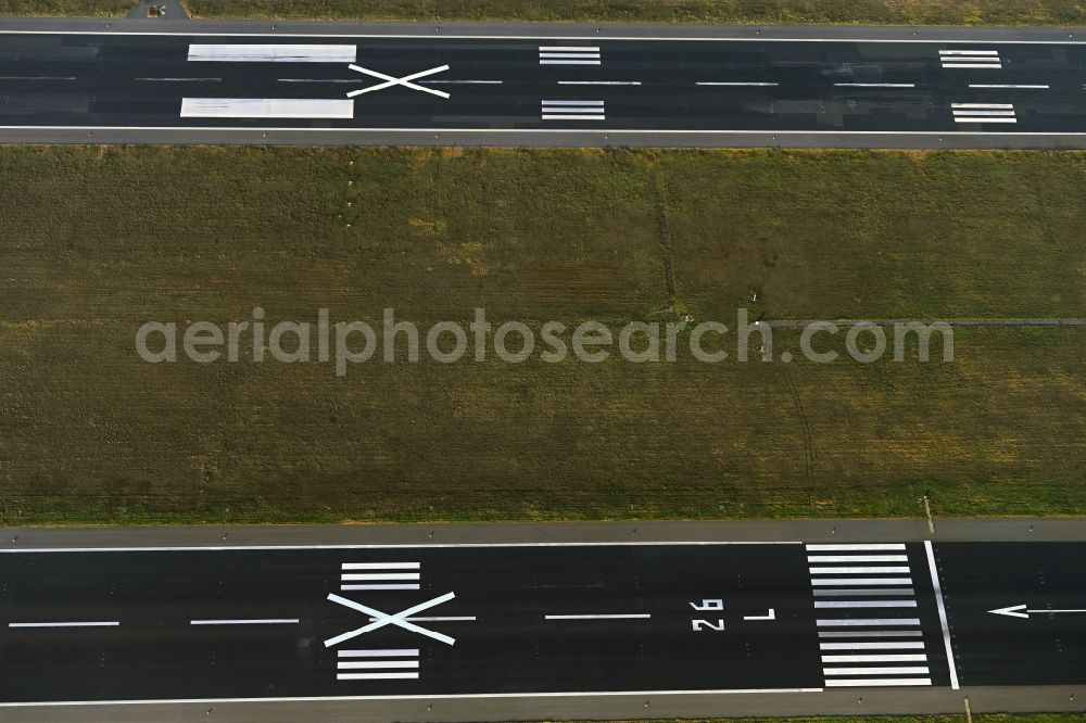 Berlin from above - Locked runway on the site of the former airport in the district Tegel in Berlin, Germany