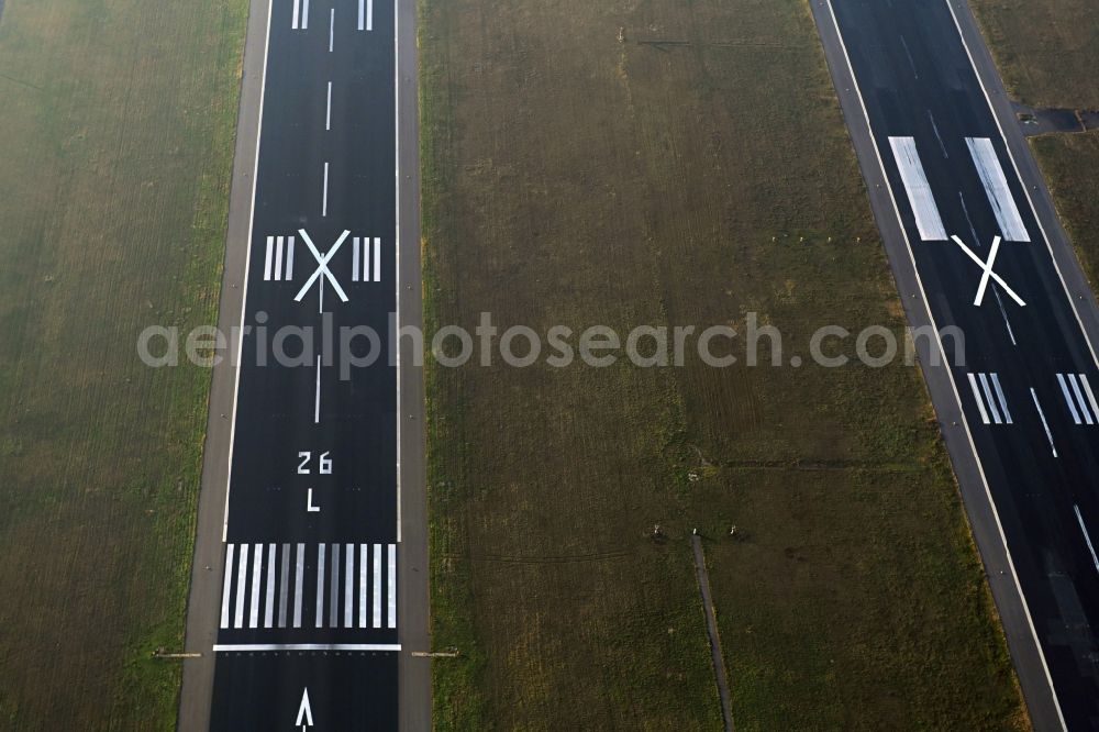 Aerial photograph Berlin - Locked runway on the site of the former airport in the district Tegel in Berlin, Germany
