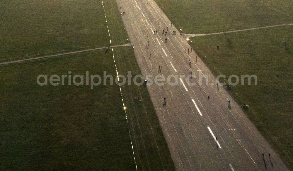 Berlin from above - Locked runway on the site of the former airport on Tempelhofer Feld in the district Tempelhof in Berlin, Germany