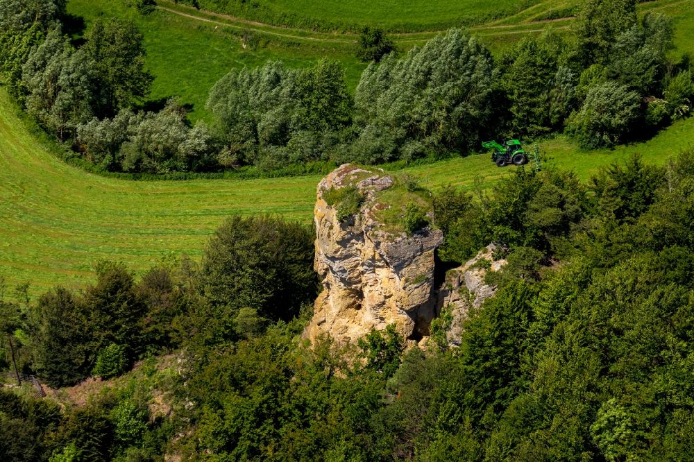 Aerial image Ober-Werbe - Rock massif and rock formation NSG nature reserve Langenstein in Ober-Werbe in the state Hesse, Germany