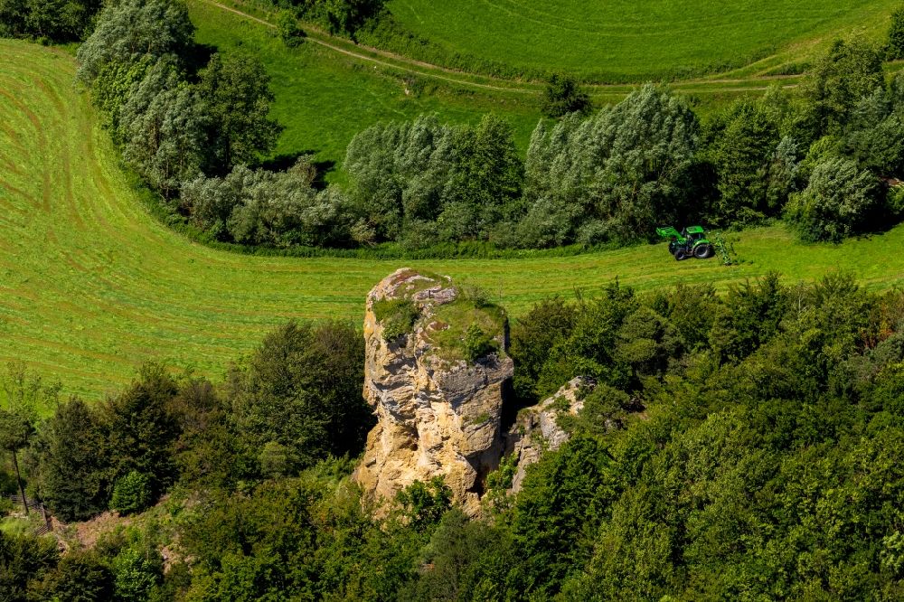 Aerial photograph Ober-Werbe - Rock massif and rock formation NSG nature reserve Langenstein in Ober-Werbe in the state Hesse, Germany