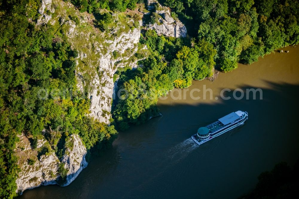 Aerial photograph Kelheim - Rock massif and rock formation Peter and Paul Felsen on river danube in Kelheim in the state Bavaria, Germany