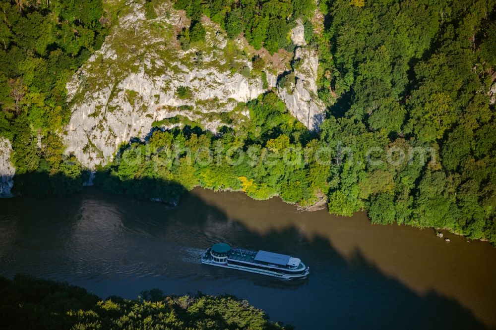 Kelheim from above - Rock massif and rock formation Peter and Paul Felsen on river danube in Kelheim in the state Bavaria, Germany