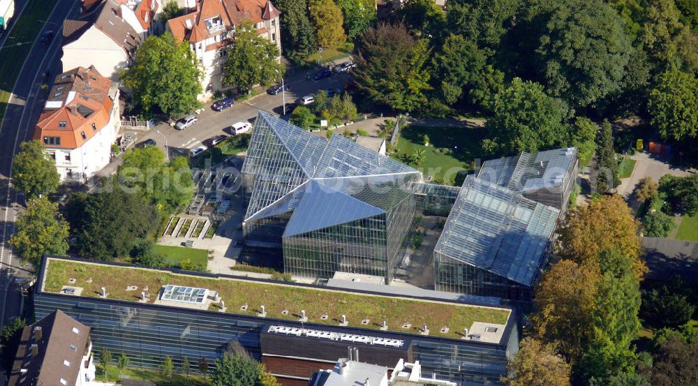 Aerial photograph Freiburg im Breisgau - Botanischer Garten - Gewächshaus im Stadtteil Herdern in Freiburg, Baden-Württemberg. Botanischer Garten - greenhouse in the district Herdern in Freiburg, Baden-Wuerttemberg.