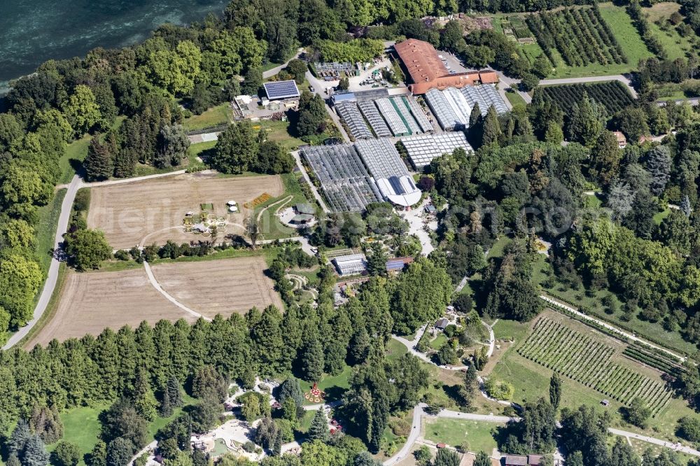 Konstanz from the bird's eye view: Rows of greenhouses for growing plants Schmetterlingshaus in Konstanz at island Mainau in the state Baden-Wuerttemberg, Germany