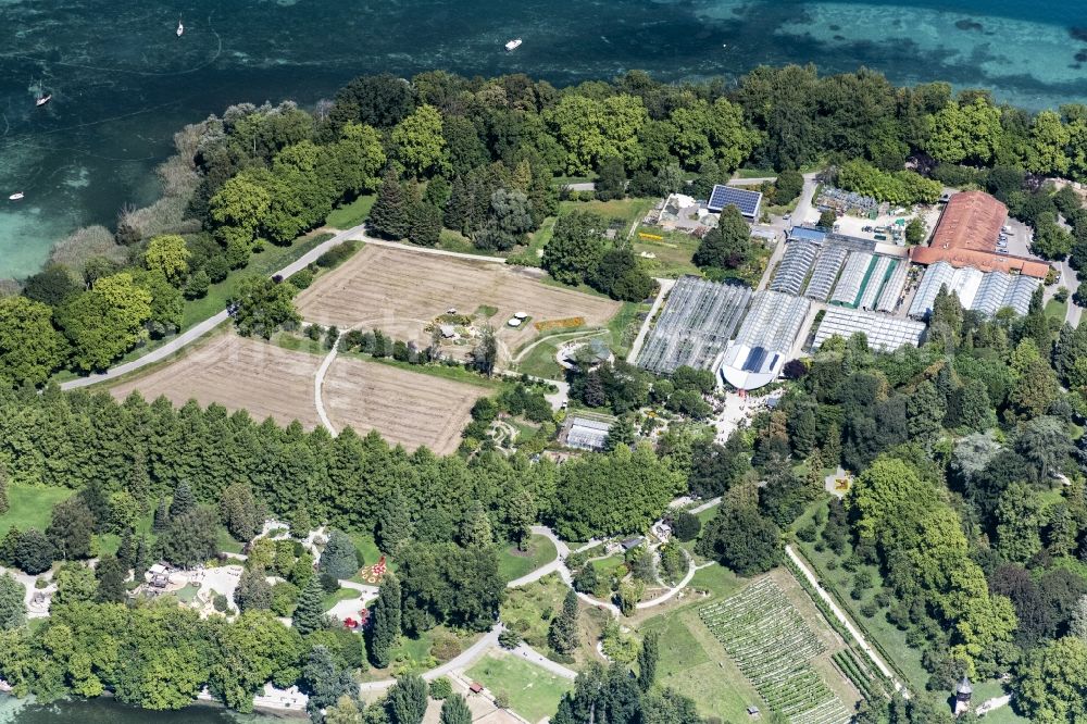 Aerial image Konstanz - Rows of greenhouses for growing plants Schmetterlingshaus in Konstanz at island Mainau in the state Baden-Wuerttemberg, Germany