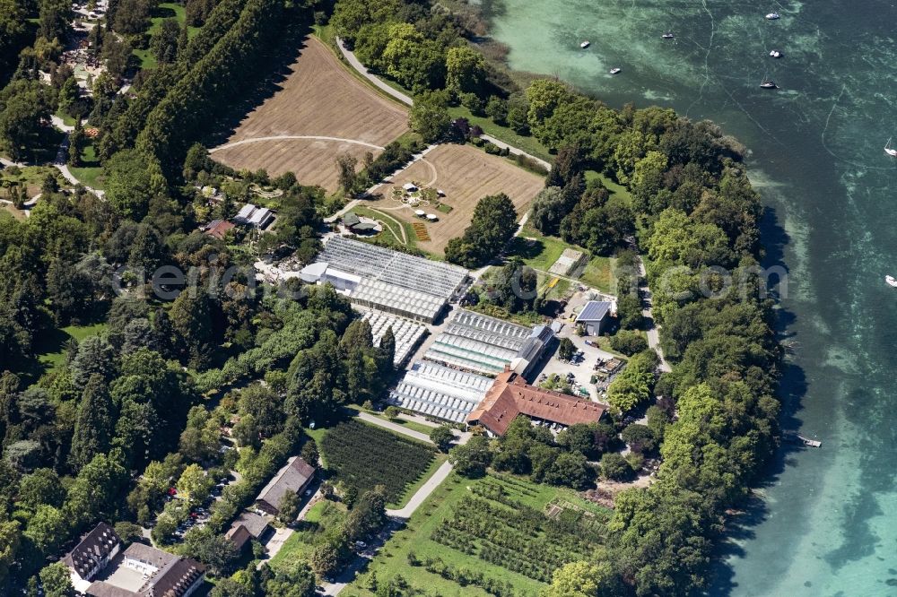 Aerial photograph Konstanz - Rows of greenhouses for growing plants Schmetterlingshaus in Konstanz at island Mainau in the state Baden-Wuerttemberg, Germany