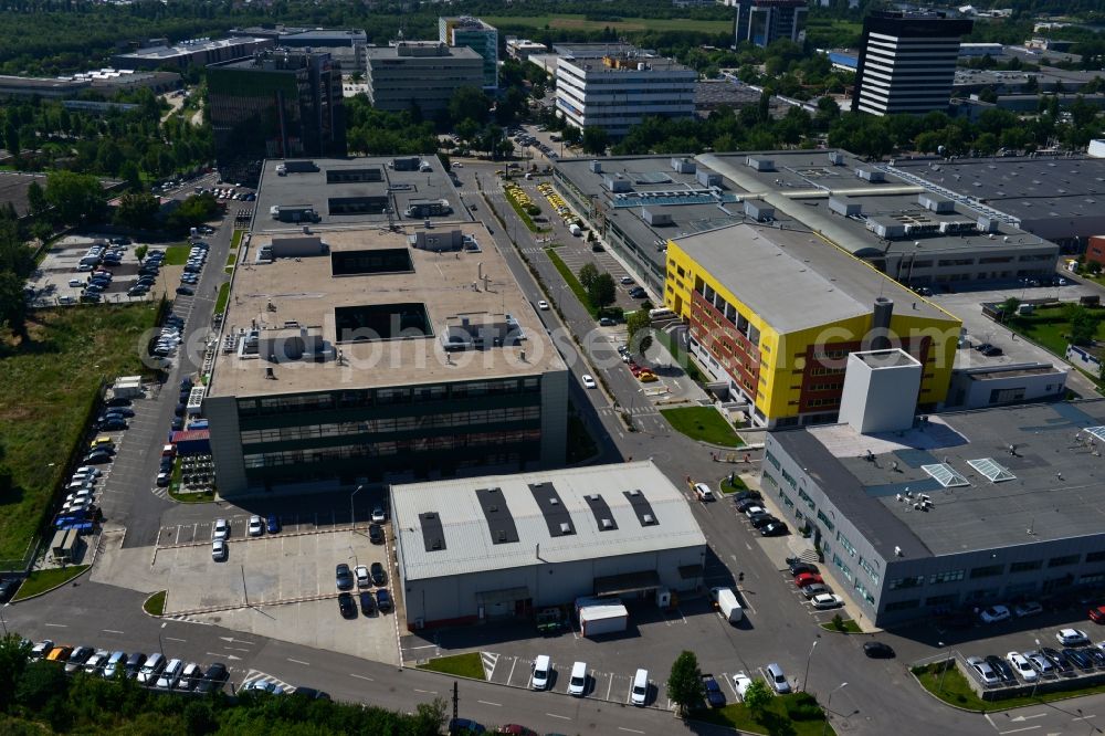 Aerial photograph Bukarest - Commercial and industrial area Iride Business Park in Bucharest, Romania. The property on the street Dimitrie Pompei Blvd. is a project of IMMOFINANZ AG