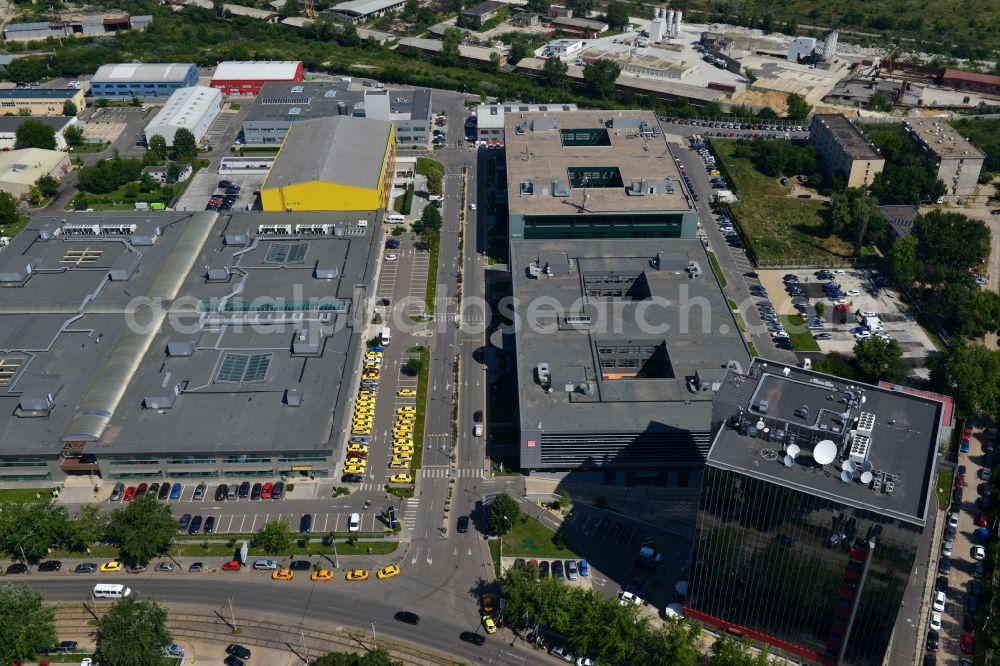 Aerial photograph Bukarest - Commercial and industrial area Iride Business Park in Bucharest, Romania. The property on the street Dimitrie Pompei Blvd. is a project of IMMOFINANZ AG