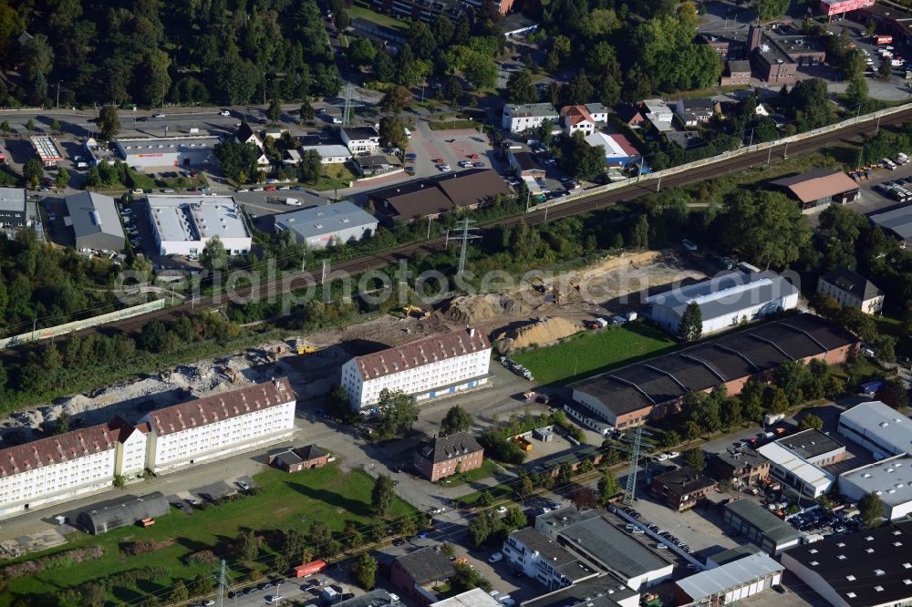 Aerial photograph Hamburg - Commercial and industrial area along the track path of Deutsche Bahn in Tonndorf district in Hamburg