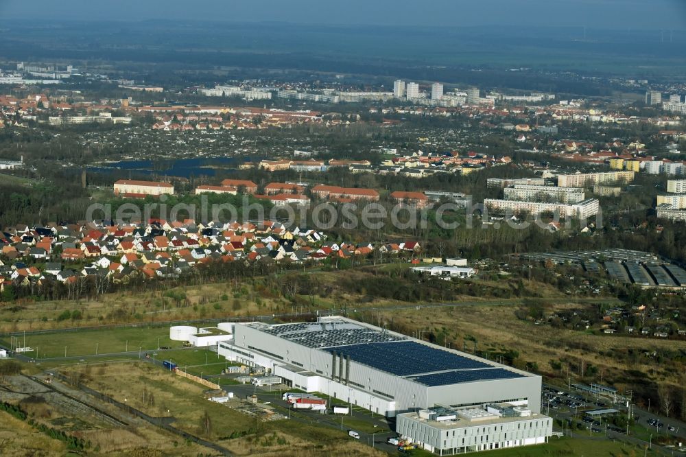 Aerial image Frankfurt (Oder) - Industrial estate and company settlement der Astronergy Solarmodule GmbH Chint-Allee in Frankfurt (Oder) in the state Brandenburg