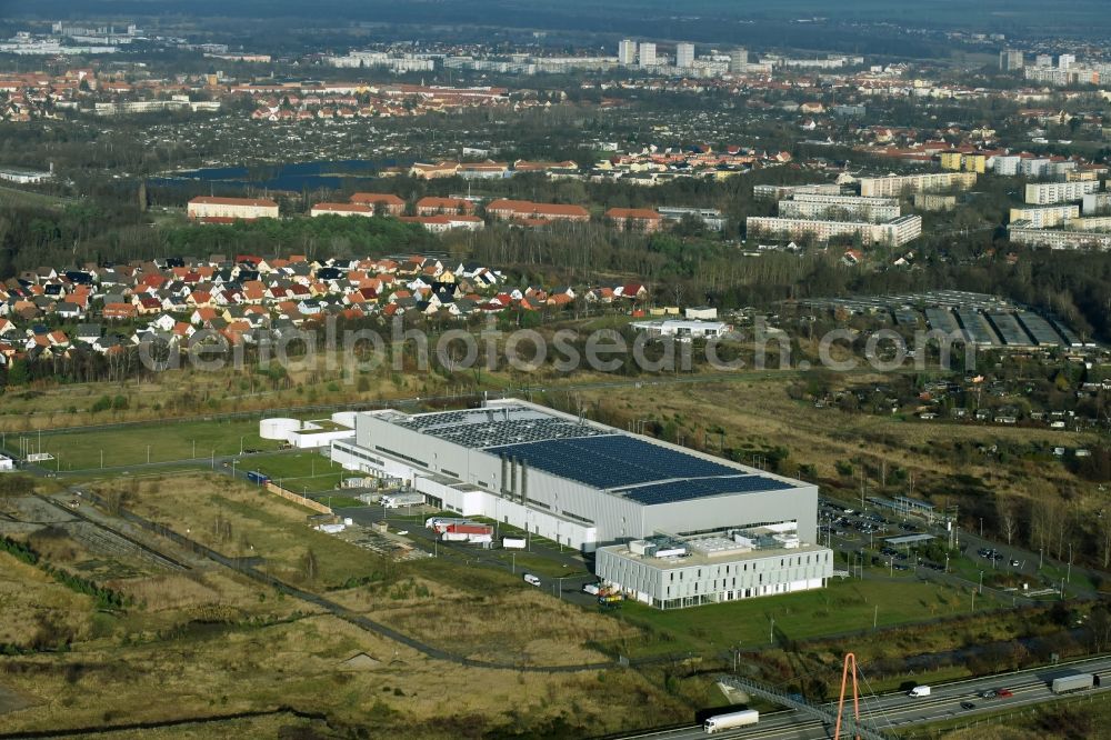 Aerial photograph Frankfurt (Oder) - Industrial estate and company settlement der Astronergy Solarmodule GmbH Chint-Allee in Frankfurt (Oder) in the state Brandenburg