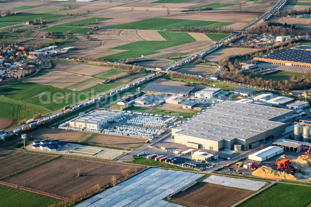 Aerial image Mahlberg - Industrial estate and company settlement on Rudolf-Hell-Strasse in the district Orschweier in Ettenheim in the state Baden-Wurttemberg, Germany