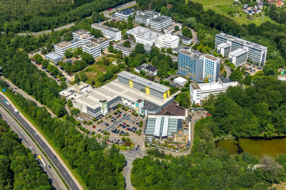 Bergisch Gladbach from the bird's eye view: Industrial estate and company settlement Bensberg on Federal Highway A4 in the district Ehrenfeld in Bergisch Gladbach in the state North Rhine-Westphalia, Germany
