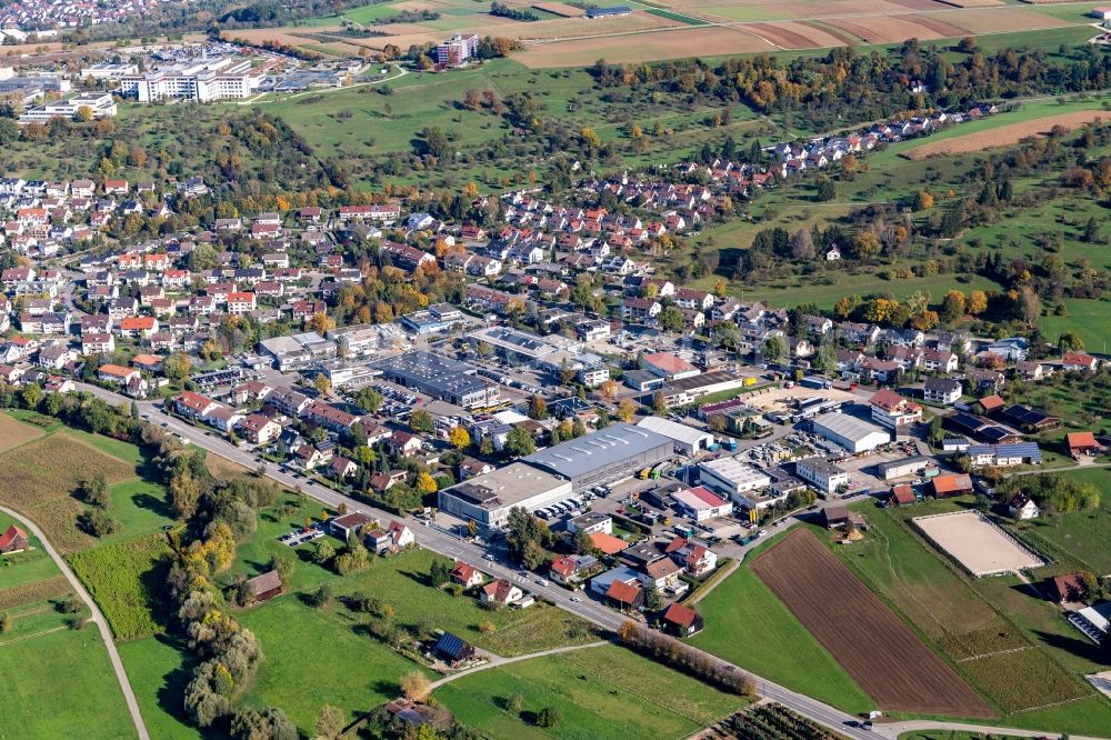 Aerial photograph Nürtingen - Industrial estate and company settlement with Birk KG in Nuertingen in the state Baden-Wurttemberg, Germany