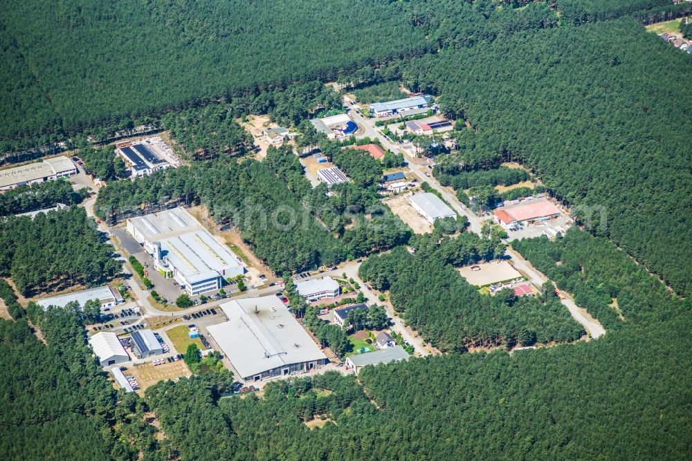Borkheide from above - Industrial estate and company settlement in Borkheide in the state Brandenburg, Germany
