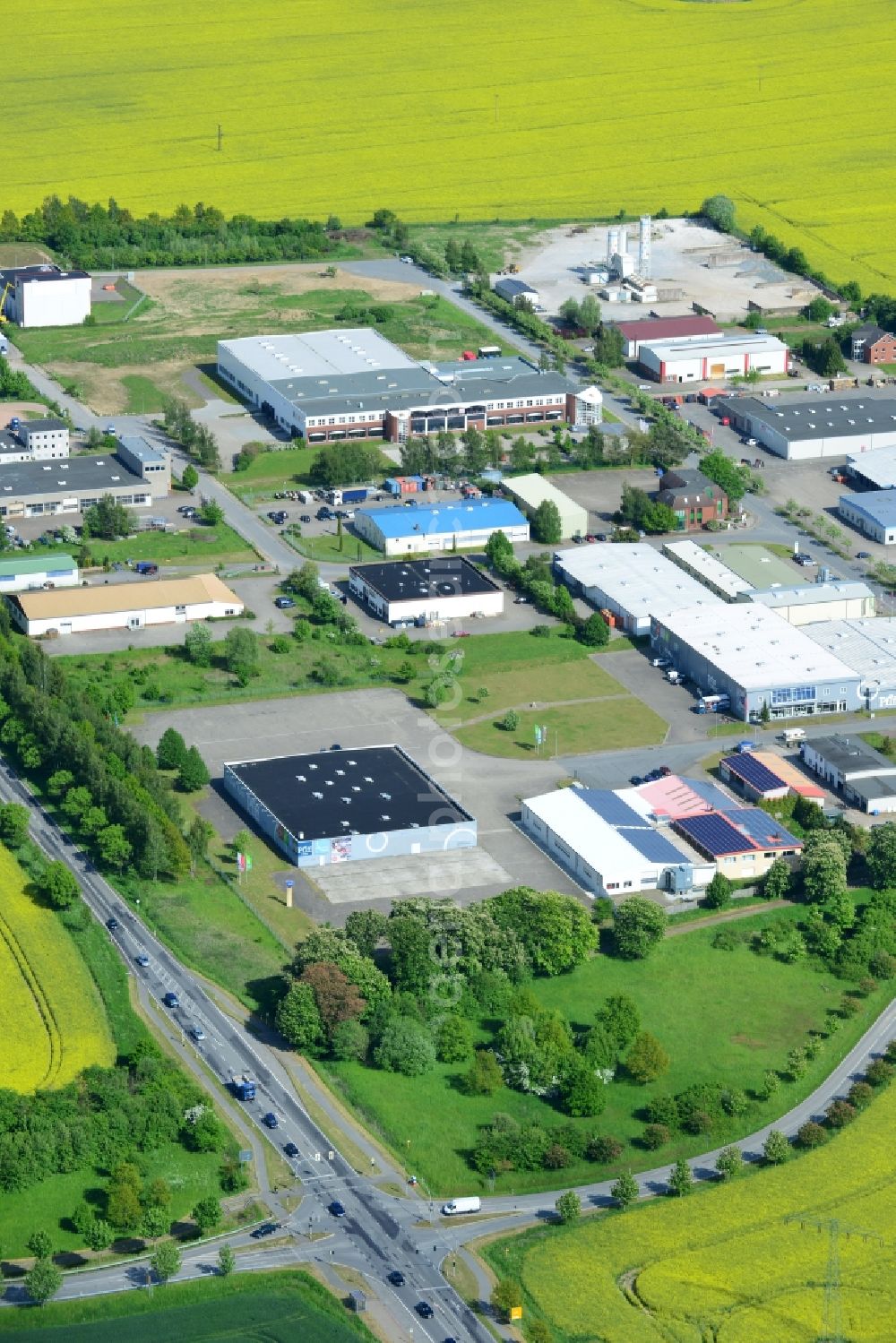 Brüsewitz from above - Industrial estate and company settlement in Bruesewitz in the state Mecklenburg - Western Pomerania